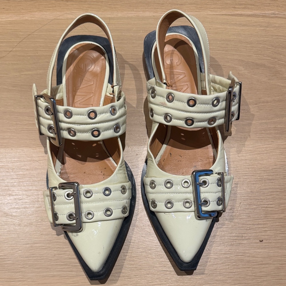 GANNI buckled pointed-toe ballerina shoes